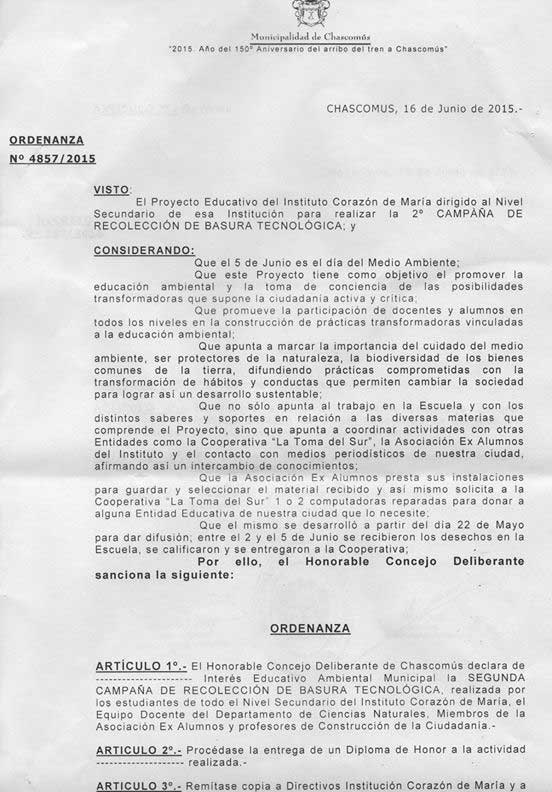 Documento municipal sobre la campaña de residuos tecnológicos